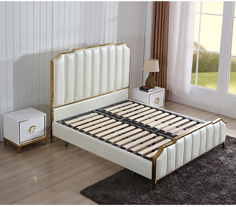 Golden frame leather bed for bedroom A30 - IdeaHome24 - Home Decor ideahome24.com