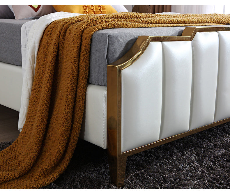 Golden frame leather bed for bedroom A30 - IdeaHome24 - Home Decor ideahome24.com